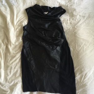 Helmet Lang black leather & wool asymmetric dress